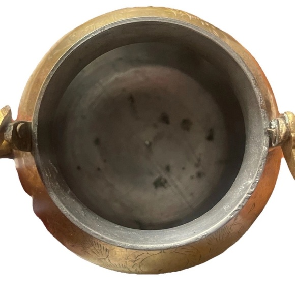 Vtg Brass Teapot Kettle Lid Ornate Handle Etched Floral Design MCM Accent Decor - Picture 7 of 9